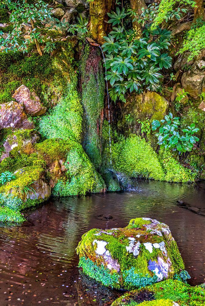 Small waterfall, Ginkaku-ji Temple, Kyoto, Japan. Built in 1460 by Ashikaga Yoshimasa.